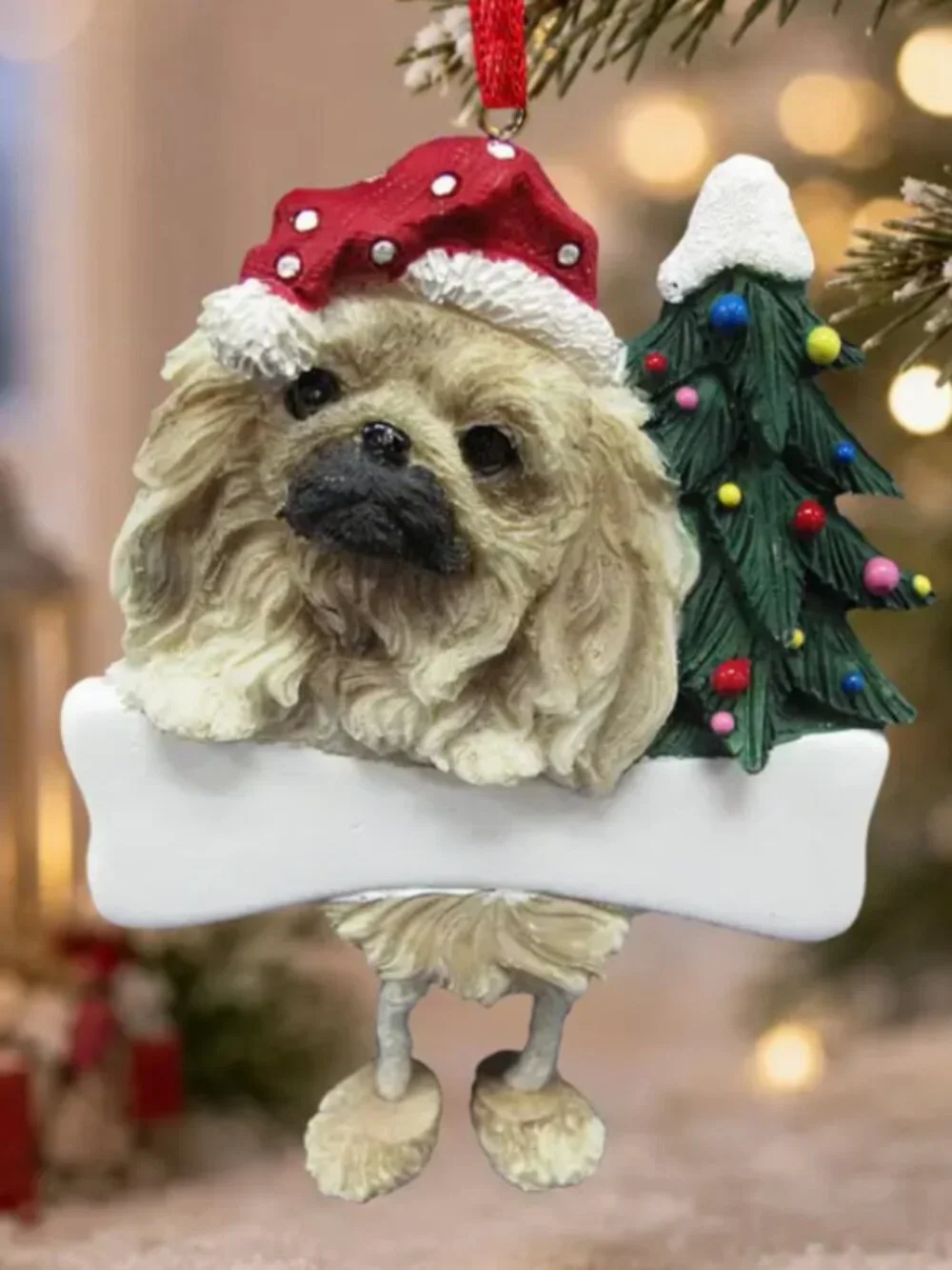 Pekingese dangling legs ornament